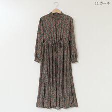 ペイズリー柄シャーリングプリーツワンピース[20116193]