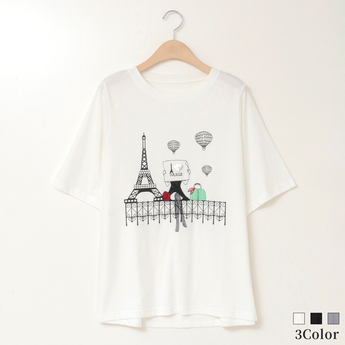 パリガールモチーフ刺繍デザインTシャツ[21711307] パリガールモチーフ刺繍デザインTシャツ[21711307] | ナチュラル
