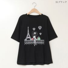 パリガールモチーフ刺繍デザインTシャツ[21711307]