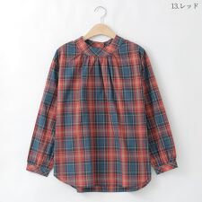 チェックギャザーブラウス[41413582]natural mist