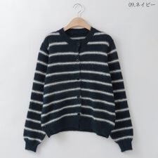 配色ボーダーニットカーディガン[14942088]macaron
