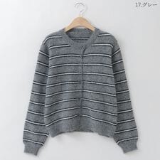 配色ボーダーニットカーディガン[14942088]macaron