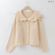 ビッグカラーケーブルニットカーディガン[14942091]macaron