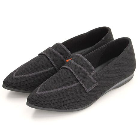 ブラック【19.5～27.0cm】1cmヒール ポインテッドトゥニットローファー