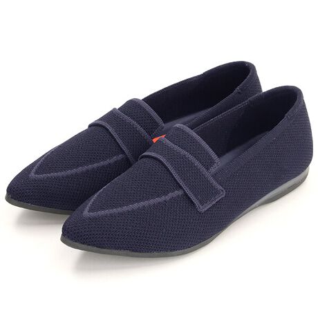 ネイビー【19.5～27.0cm】1cmヒール ポインテッドトゥニットローファー