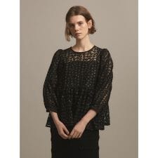 花柄レースペプラム切替ブラウス