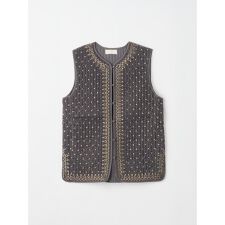 ドット刺繍ベロアキルティングベスト