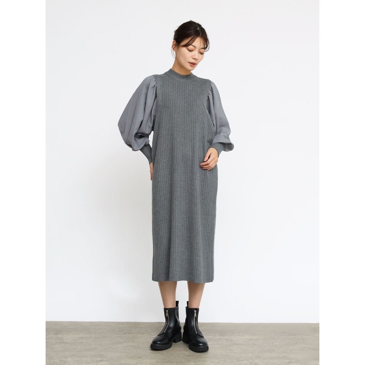 【りな】ヤマダヤ　ワンピース、ストール（黒/灰色）2点セット りな様専用】ヤマダヤ ワンピース、ストール（黒/灰色）2点セット