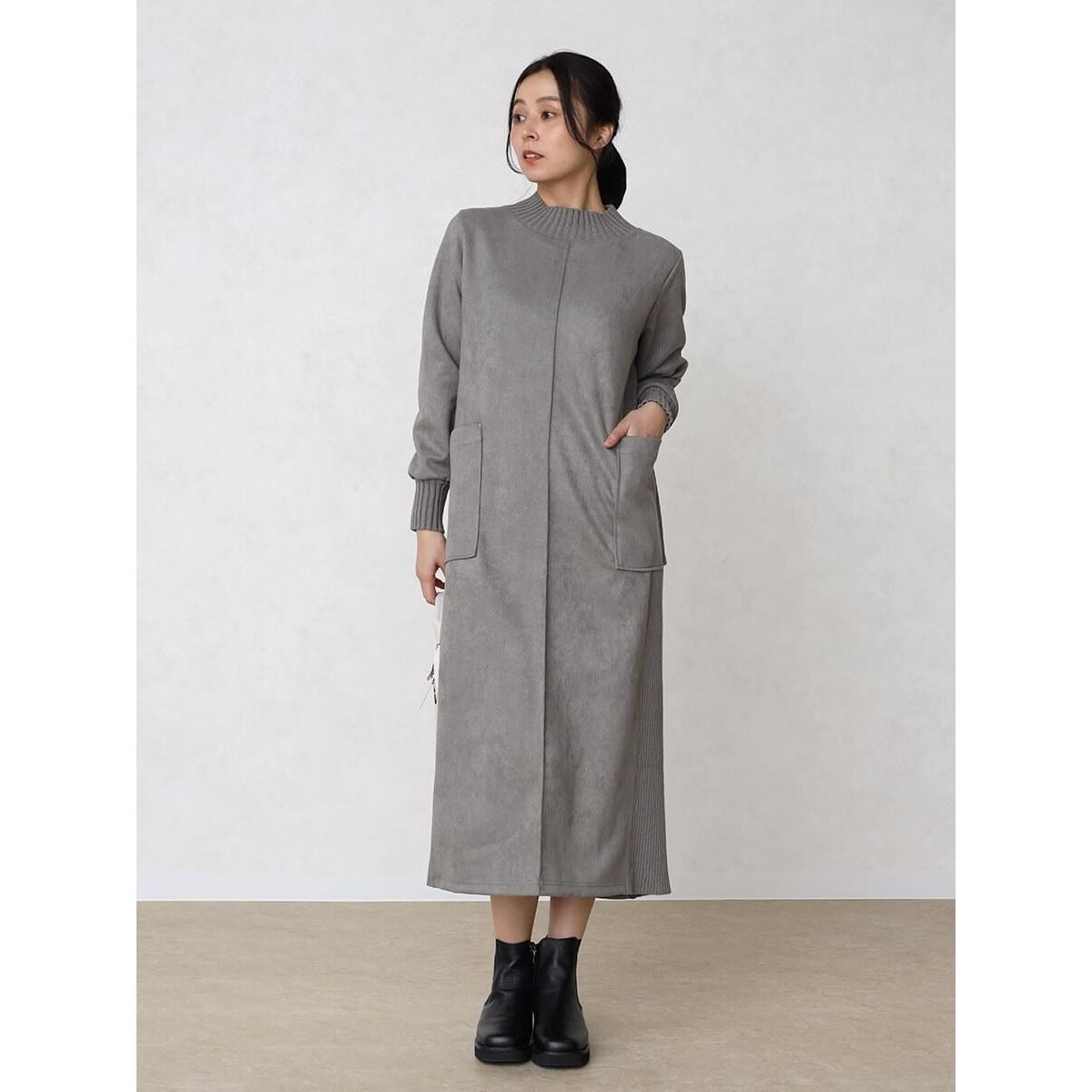 メドック オリジナル ブラック（MEDOC Original Black）/フェイクスエード×リブハイネックワンピース フェイクスエード×リブハイネックワンピース | メドック オリジナル