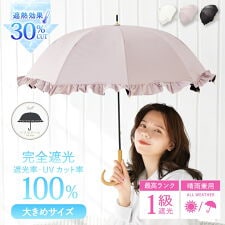 ナチュラルベーシック(Natural Basic)の【UVフレンチフリルドーム】日傘 完全遮光 遮光率100％ UV カット 遮熱 ドーム型 軽量