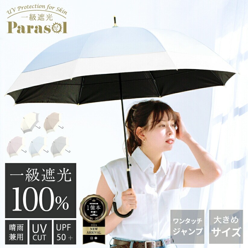 日傘 完全遮光 長傘 傘 UVカット100％ レディース バイカラー 耐風仕様