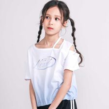 【接触冷感】ワンショルダーグラデーション天竺半袖Tシャツ(110~150cm)