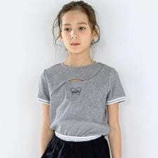 ワンポイント刺しゅうテレコ半袖Tシャツ(110~150cm)