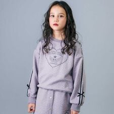 【お揃い】ハート刺しゅう袖リボンキルトトレーナー(110~150cm)