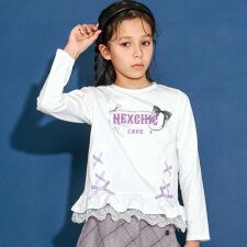 裾レース編み上げ天竺Tシャツ(110~150cm)