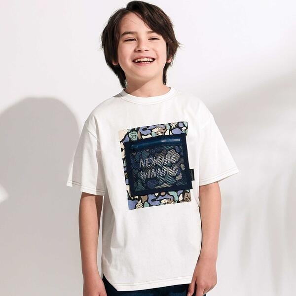 接触冷感】迷彩柄メッシュポケット付き天竺Tシャツ(110~150cm
