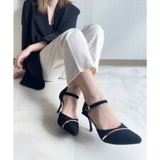 lus.ポインテッドトゥセパレートパンプス 7.0cmヒール アンクルストラップ付き