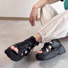 lus. 厚底レースアップブーツサンダル 厚底 レースアップ 7cmヒール