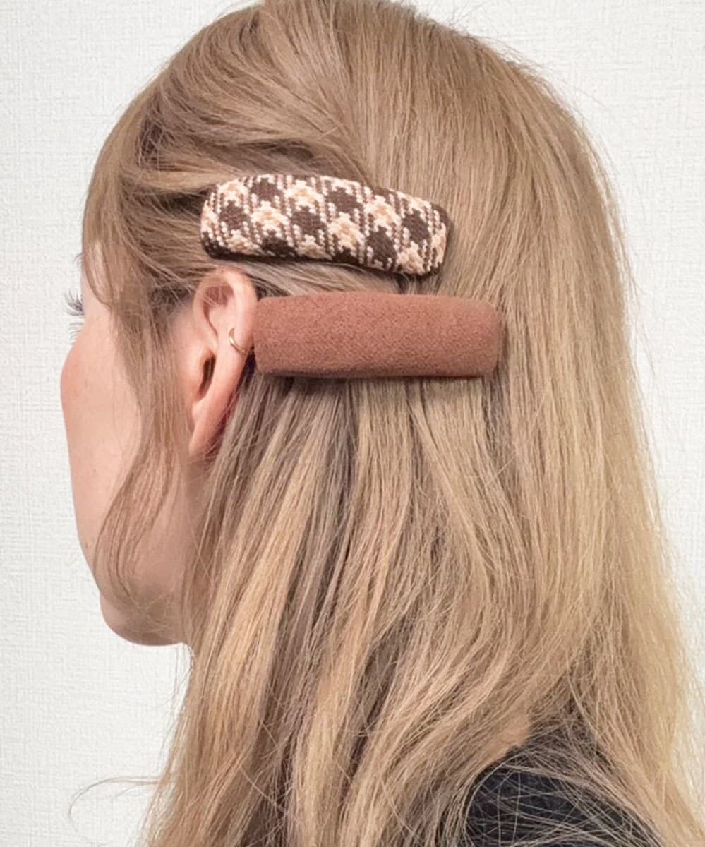 lus.【2点セット】チェック／スエードぱっちんピン