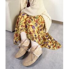 lus. ファーモカシンショートブーツ スエード もこもこファー 軽量