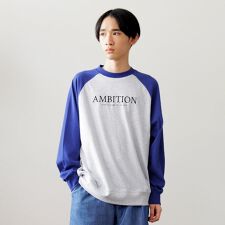 【大人向けサイズあり】USAコットン・スウェTフロント刺繍ラグランビッグ長袖Tシャツ