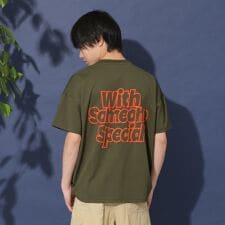 【大人向けサイズあり】【防虫加工】バックメッセージロゴ発泡プリント半袖Tシャツ