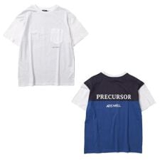 【大人向けサイズあり】カラーブロック切り替えロゴプリント半袖Tシャツ