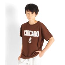 【大人向けサイズあり】天竺・USAコットンドロップショルダーカレッジロゴ半袖Tシャツ