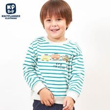 KPBOY ミニ裏毛電車モチーフのボーダートレーナー(80～110)