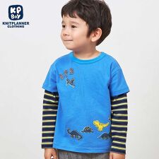 KPBOY ボーダーと無地天竺のレイヤード風長袖Ｔシャツ(80～120)