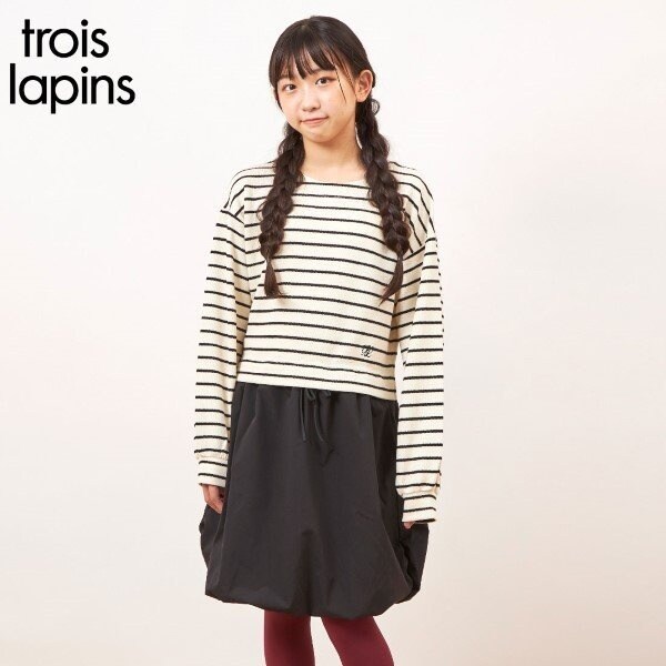 troislapins(トロワラパン)鹿の子ボーダーワンピース(140～160