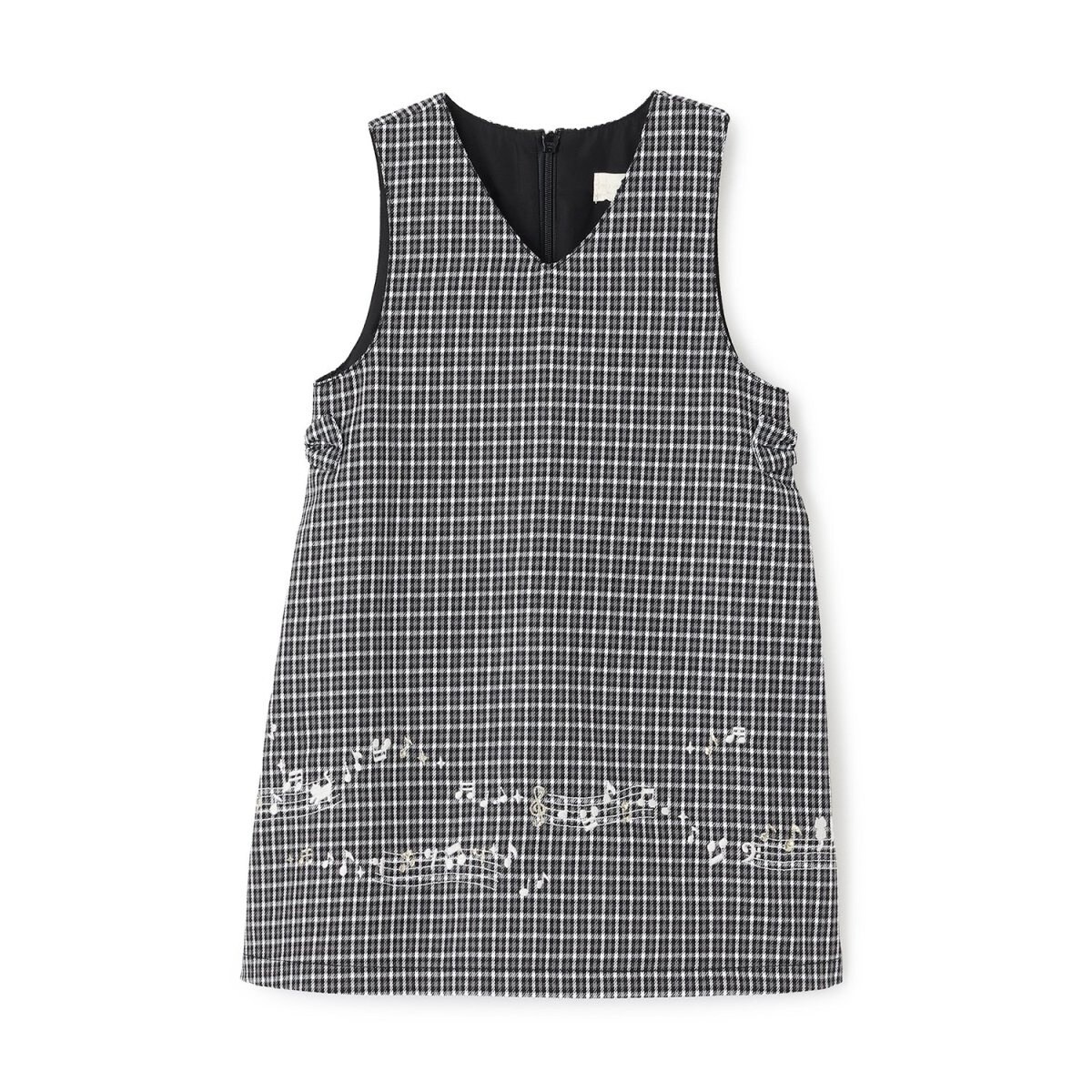 音符刺シュウ チェックジャンパースカート