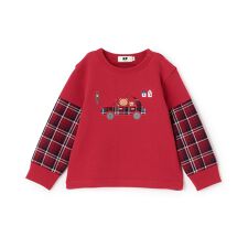 先染チェック車アップリケ 裏毛トレーナー