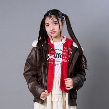 衿ファー合成皮革ジャケット