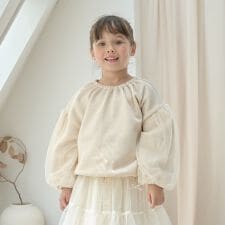 【裏起毛裏毛】ぷっくりシルエットチュール袖プルオーバー