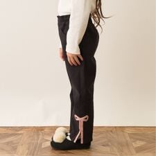 飾りリボンサイドスリットストレッチパンツ