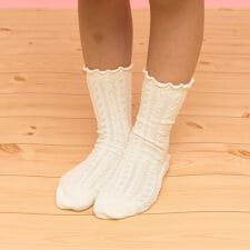 柄編みクルーソックス