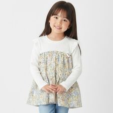 花柄ドッキング長袖Tシャツ