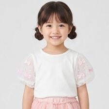 袖チュール半袖Tシャツ