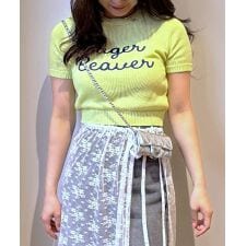 チェーン刺しゅうロゴ半袖ニット【韓国ファッション】