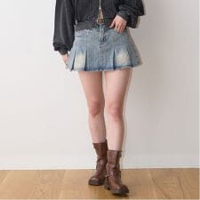 デニムBOXプリーツスカート【韓国ファッション】