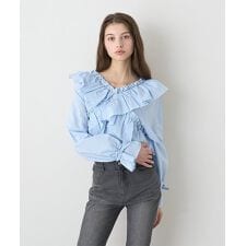 クロスフリルブラウス【韓国ファッション】