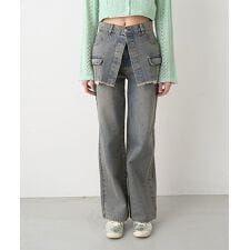 ラップ付デニムワイドパンツ【韓国ファッション】