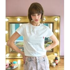 スパンコールロゴ半袖Tシャツ【韓国ファッション】