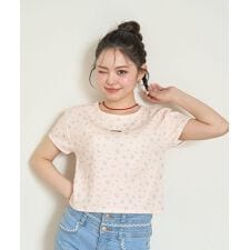 小花柄ワッフル半袖Tシャツ【韓国ファッション】