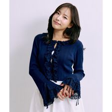 フリルレースニットカーディガン【韓国ファッション】