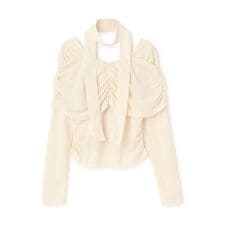 タイ付ギャザーオフショルカットソー【韓国ファッション】