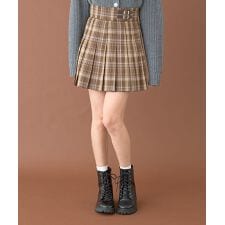 ダブルベルトプリーツスカート【韓国ファッション】