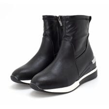 スニーカーブーツ 厚底 ショートブーツ ラウンドトゥ ストレッチ スエード ファスナー