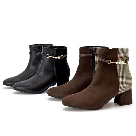 ローヒール ショートブーツ チャンキーヒール